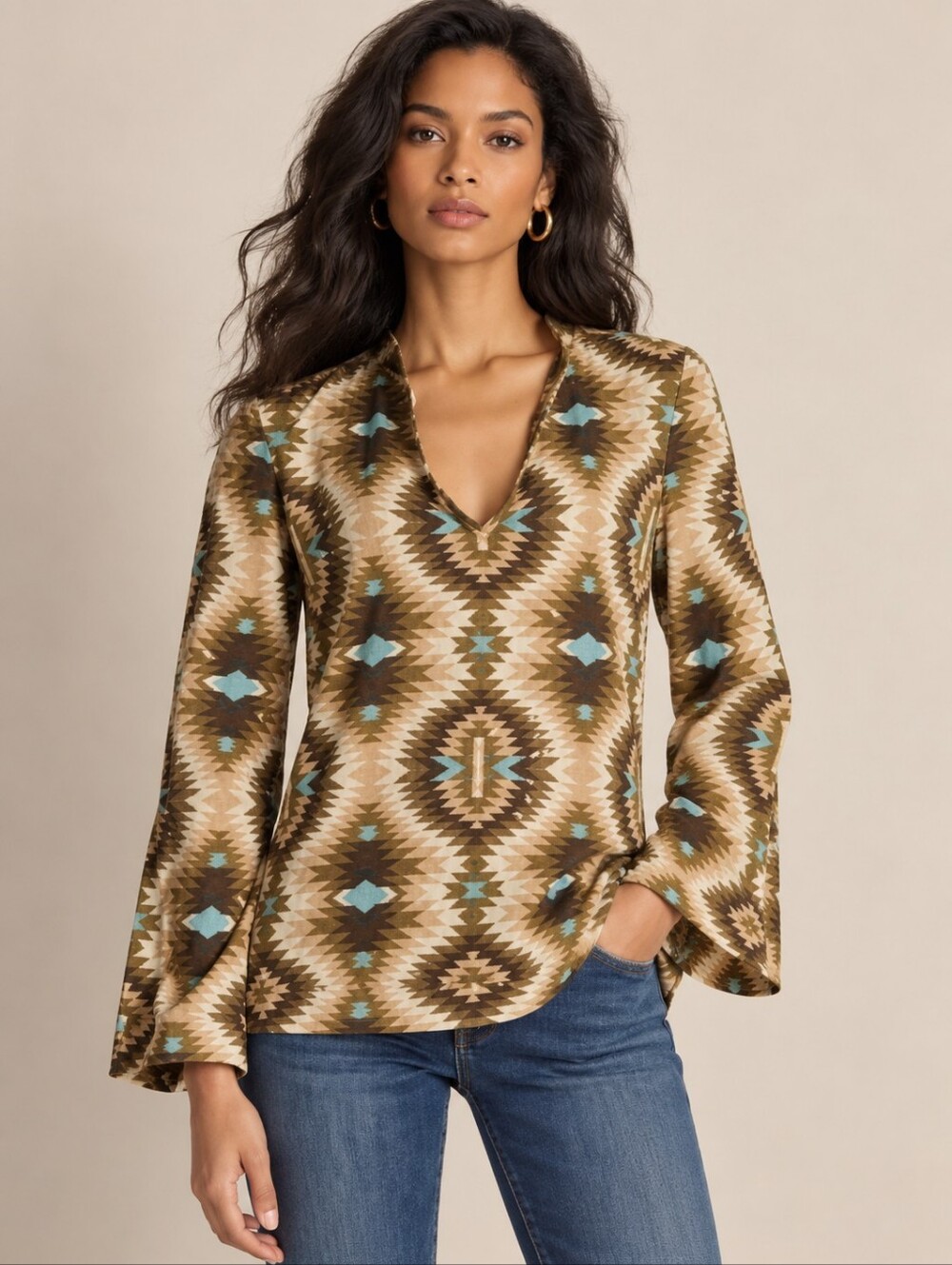 ❤ TORY BURCH BOHO STEPHANIE 100% COTTON AZTEC TUNIC TOP, 6